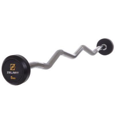 Штанга фіксована вигнута гумова Zelart Rubber Coated Barbell TA-2687-5 довжина-95см 5кг