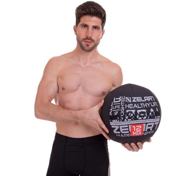 М'яч набивний для крофіту волбол WALL BALL Zelart FI-2637-12 12кг чорний