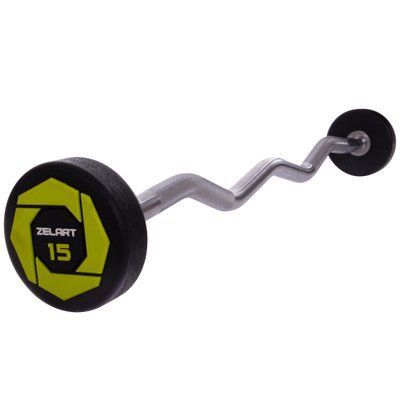Штанга фиксированная изогнутая полиуретановая Zelart Urethane Barbell TA-2690-15 длина-104см 15кг