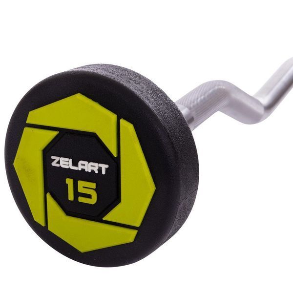 Штанга фіксована вигнута поліуретанова Zelart Urethane Barbell TA-2690-15 довжина-104см 15кг