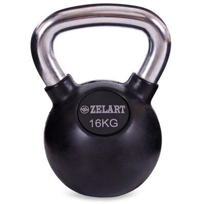 Гиря гумова з хромованою ручкою Zelart ТА-5162-16 вага 16кг чорний