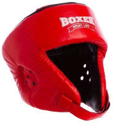 Шлем боксерский открытый с усиленной защитой макушки кожаный BOXER 2029 L красный
