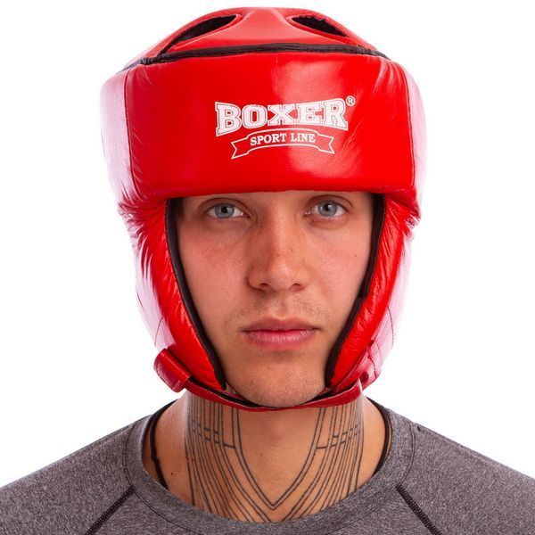 Шолом боксерський відкритий з посиленим захистом верхівки шкіряний BOXER 2029 L червоний