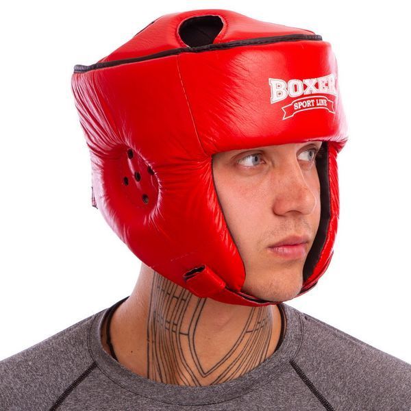 Шолом боксерський відкритий з посиленим захистом верхівки шкіряний BOXER 2029 L червоний
