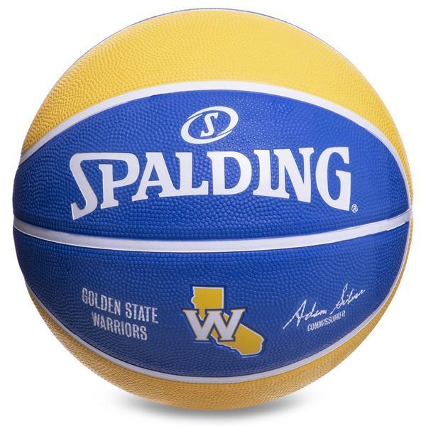 Мяч баскетбольный резиновый SPALDING NBA Team GLDEN Warriors 83515Z №7 синий-желтый