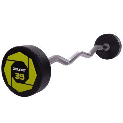 Штанга фиксированная изогнутая полиуретановая Zelart Urethane Barbell TA-2690-35 длина-110см 35кг