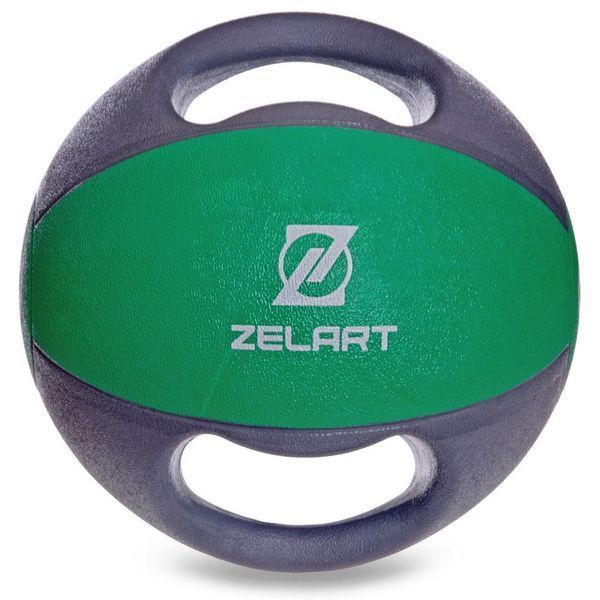 Мяч медицинский медбол с двумя ручками Zelart FI-2619-9 9кг серый-зеленый
