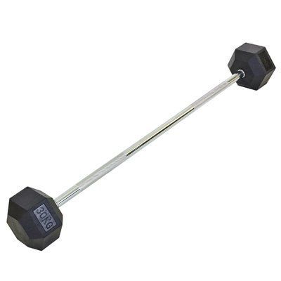 Штанга фиксированная прямая обрезиненная Record Rubber Hexagon Barbell TA-6230-30 длина-95см 30кг