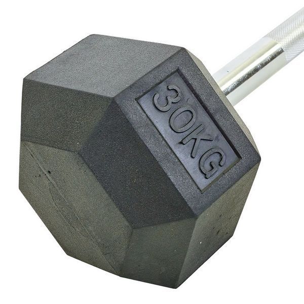 Штанга фиксированная прямая обрезиненная Record Rubber Hexagon Barbell TA-6230-30 длина-95см 30кг