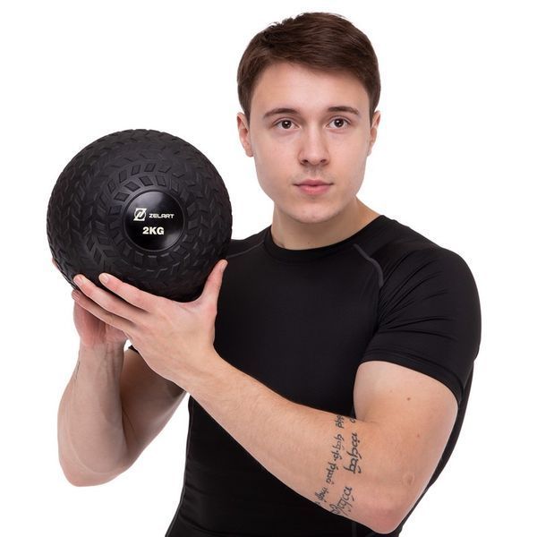 М'яч набивний слембол для кросфіту рифлений Zelart SLAM BALL FI-7474-2 2кг чорний