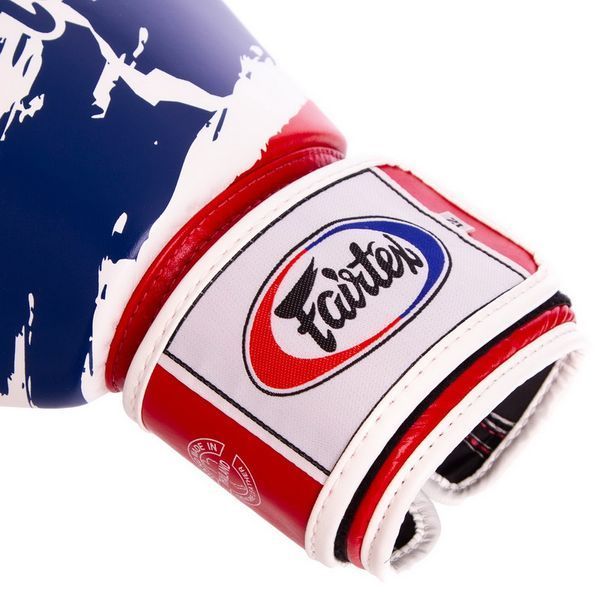 Рукавички боксерські шкіряні FAIRTEX BGV1-THAI THAI PRINT 14 унцій білий-синій-червоний
