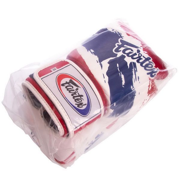 Рукавички боксерські шкіряні FAIRTEX BGV1-THAI THAI PRINT 14 унцій білий-синій-червоний