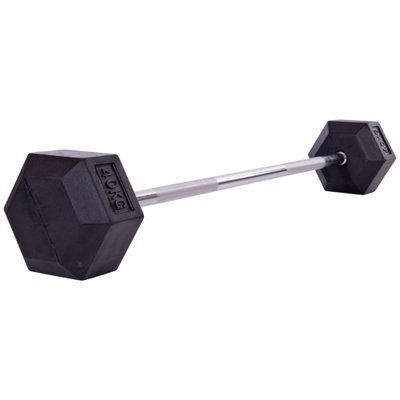 Штанга фиксированная прямая обрезиненная Record Rubber Hexagon Barbell TA-6230-40 длина-95см 40кг
