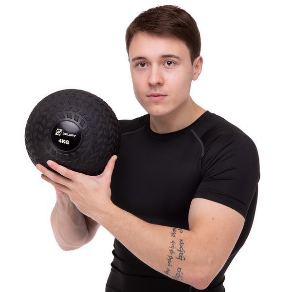 М'яч набивний слембол для кросфіту рифлений Zelart SLAM BALL FI-7474-4 4кг чорний