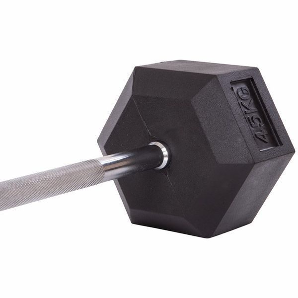 Штанга фіксована пряма гумова Record Rubber Hexagon Barbell TA-6230-45 довжина-95см 45кг