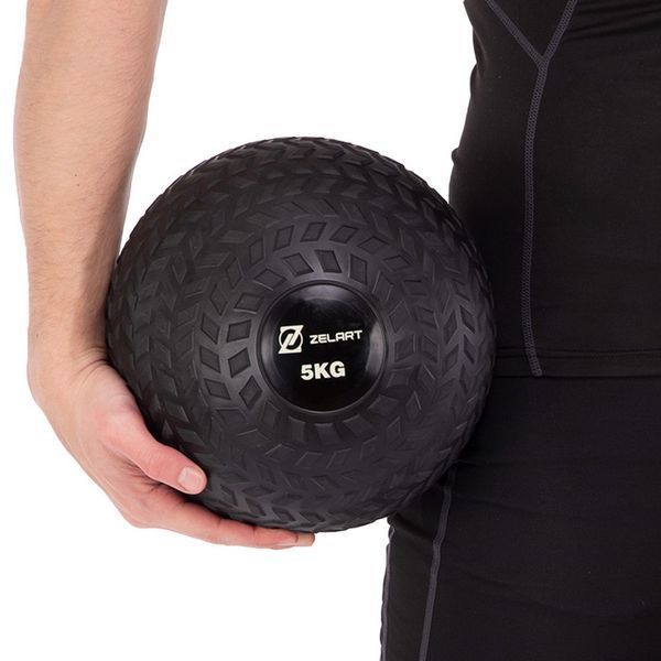 Мяч набивной слэмбол для кроссфита рифленый Zelart SLAM BALL FI-7474-5 5кг черный
