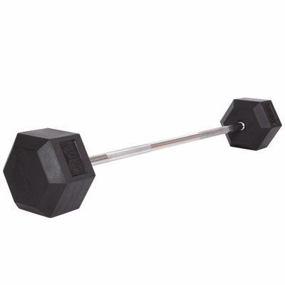 Штанга фиксированная прямая обрезиненная Record Rubber Hexagon Barbell TA-6230-50 длина-95см 50кг
