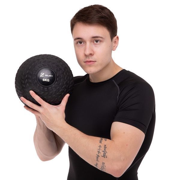 М'яч набивний слембол для кросфіту рифлений Zelart SLAM BALL FI-7474-6 6кг чорний