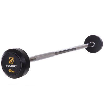 Штанга фиксированная прямая обрезиненная Zelart Rubber Coated Barbell TA-2685-10 длина-95см 10кг