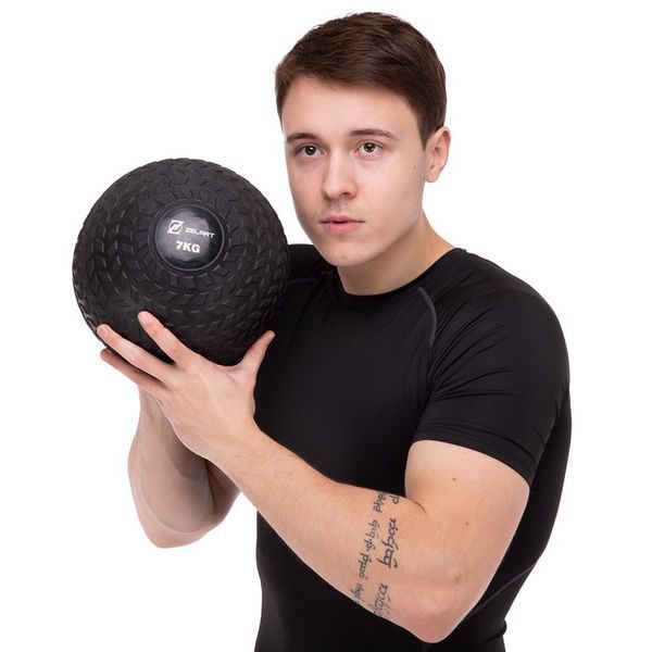 М'яч набивний слембол для кросфіту рифлений Zelart SLAM BALL FI-7474-7 7кг чорний