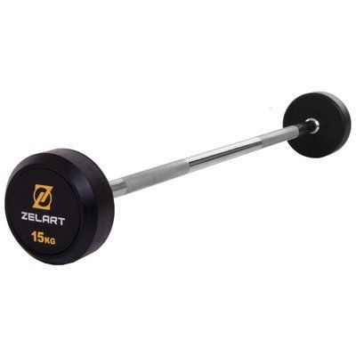 Штанга фиксированная прямая обрезиненная Zelart Rubber Coated Barbell TA-2685-15 длина-95см 15кг