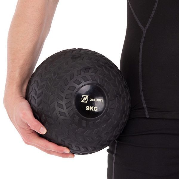 М'яч набивний слембол для кросфіту рифлений Zelart SLAM BALL FI-7474-9 9кг чорний