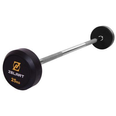 Штанга фиксированная прямая обрезиненная Zelart Rubber Coated Barbell TA-2685-25 длина-95см 25кг
