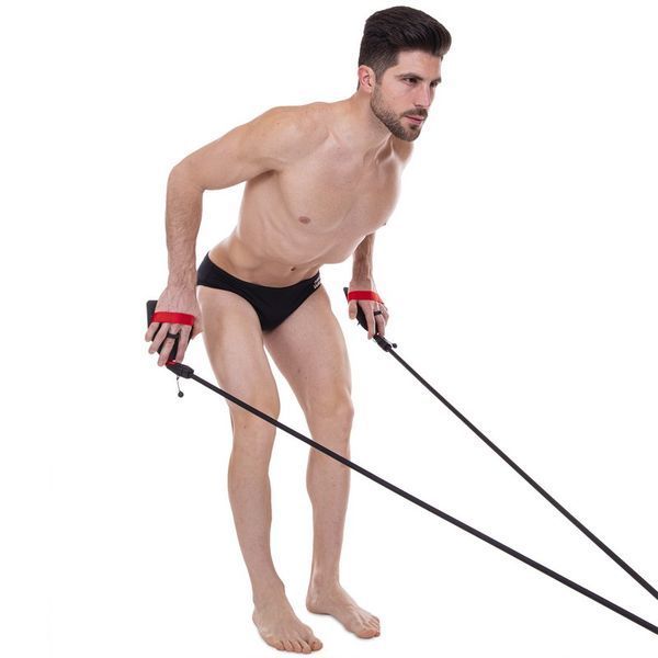 Веслуватий тренажер з лопатками MadWave DRY TRAINING M077103400W опір 5,4-14,1кг чорний-червоний
