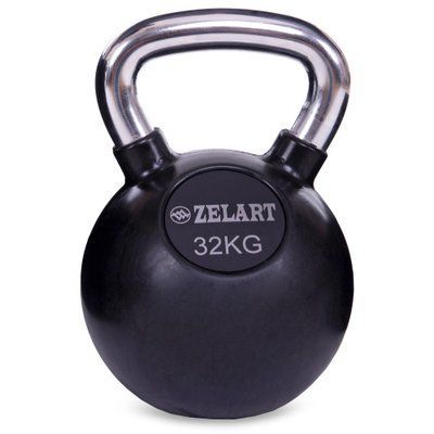 Гиря гумова з хромованою ручкою Zelart ТА-5162-32 вага 32кг чорний