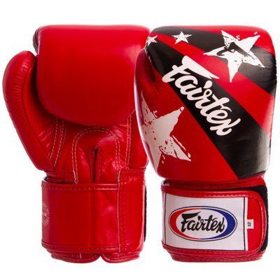 Рукавички боксерські шкіряні FAIRTEX BGV1N NATION PRINT 10 унцій червоний