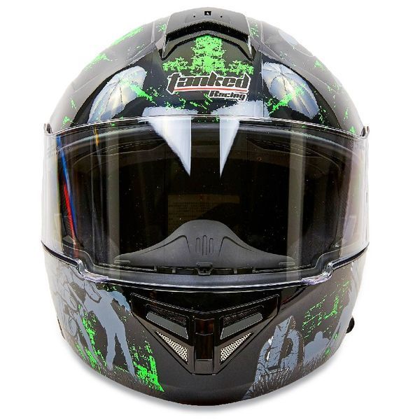 Мотошолом модуляр (flip-up) Tanked Racing Зомбі T270 XXL чорний-салатовий
