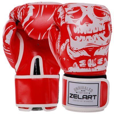 Рукавички боксерські Zelart SKULL BO-5493 8 унцій червоний