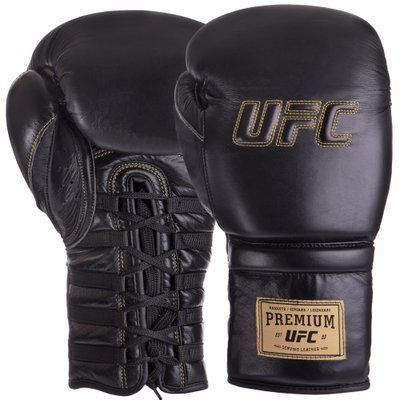 Рукавички боксерські шкіряні UFC PRO Prem Lace Up UHK-75047 18 унцій чорний