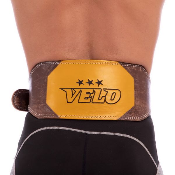 Пояс атлетический кожаный VELO VL-8181 ширина-15см размер-L-XL коричневый-желтый