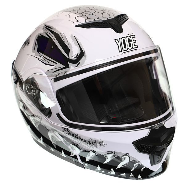 Мотошолом модуляр (flip-up) YOGE Паща дракона M-9403-1 M білий-чорний