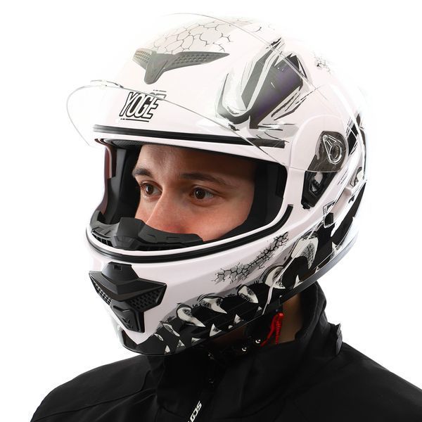 Мотошолом модуляр (flip-up) YOGE Паща дракона M-9403-1 M білий-чорний