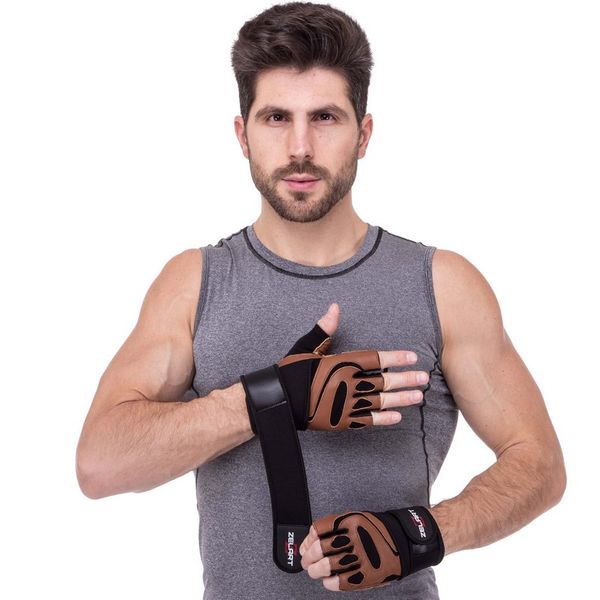 Перчатки для фитнеса и тяжелой атлетики кожаные Zelart SB-161074 S коричневый