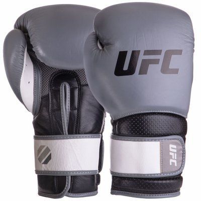 Рукавички боксерські шкіряні UFC PRO Training UHK-69995 16 унцій сірий-чорний