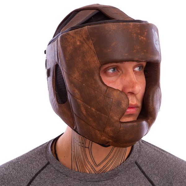 Шлем боксерский с полной защитой кожаный HAYABUSA KANPEKI VL-5781 M коричневый