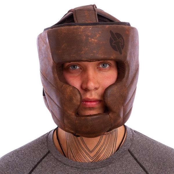 Шлем боксерский с полной защитой кожаный HAYABUSA KANPEKI VL-5781 M коричневый