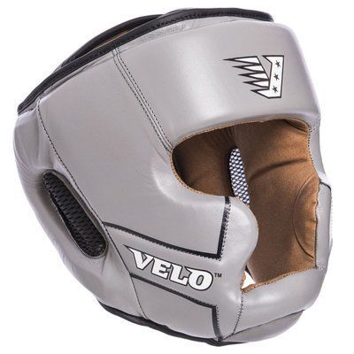 Шолом боксерський з повним захистом шкіряний VELO VL-2219 XL сірий